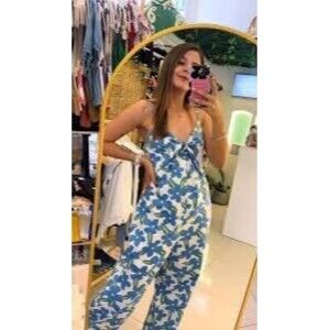 Eden In Love 100% Cotton Hawaiian Pop Art Floral Front Tie Smock Jumpsuit XS/S